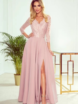 Zdjęcie produktu Jacqueline elegancka koronkowa długa suknia z dekoltem - PUDROWY RÓŻ Merg