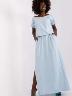 Zdjęcie produktu Jasnoniebieska sukienka damska na co dzień z rozcięciem Lily Rose