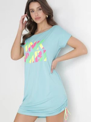 Zdjęcie produktu Jasnoniebieska T-shirtowa Sukienka Mini z Krótkimi Rękawami z Wiskozy Hareem