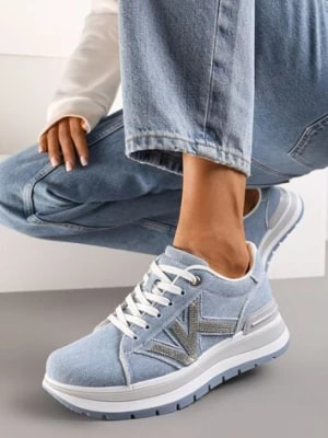 Zdjęcie produktu Jasnoniebieskie Sneakersy na Piankowej Platformie Ozdobione Cyrkoniami z Boku Epirvala