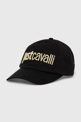 Zdjęcie produktu Just Cavalli czapka z daszkiem bawełniana kolor czarny z aplikacją