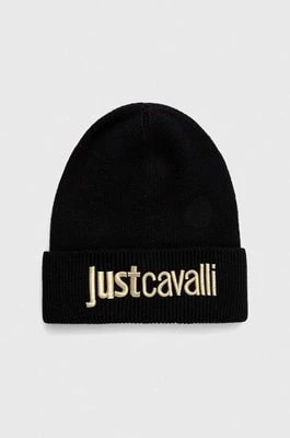 Zdjęcie produktu Just Cavalli czapka z domieszką wełny kolor czarny z cienkiej dzianiny