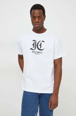 Zdjęcie produktu Just Cavalli t-shirt bawełniany męski kolor biały z nadrukiem 76OAHG00 CJ318