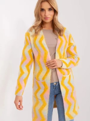 Zdjęcie produktu Kardigan w geometryczne wzory żółty Wool Fashion Italia
