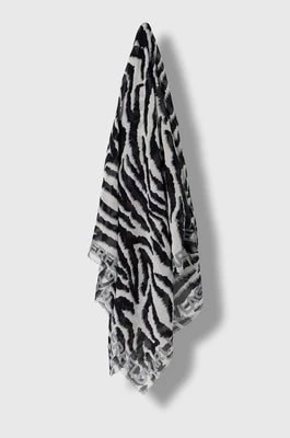 Zdjęcie produktu Karl Lagerfeld chusta z domieszką jedwabiu kolor czarny wzorzysta