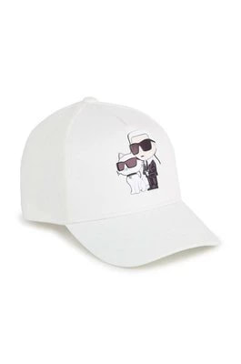 Zdjęcie produktu Karl Lagerfeld czapka z daszkiem bawełniana dziecięca kolor beżowy z nadrukiem