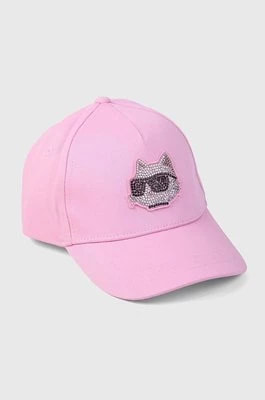 Zdjęcie produktu Karl Lagerfeld czapka z daszkiem bawełniana dziecięca kolor różowy z aplikacją