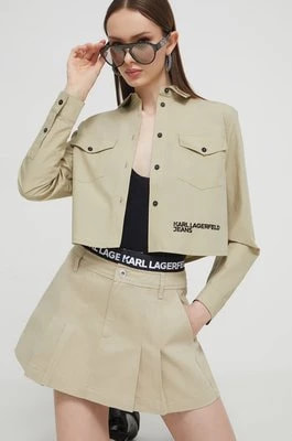 Zdjęcie produktu Karl Lagerfeld Jeans koszula bawełniana damska kolor beżowy regular z kołnierzykiem klasycznym