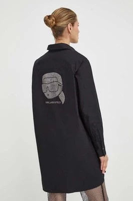 Zdjęcie produktu Karl Lagerfeld koszula bawełniana damska kolor czarny relaxed z kołnierzykiem klasycznym