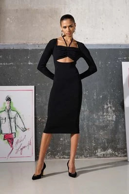 Zdjęcie produktu Karl Lagerfeld sukienka KL x The Ultimate icon kolor czarny midi dopasowana