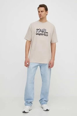 Zdjęcie produktu Karl Lagerfeld t-shirt męski kolor beżowy z nadrukiem
