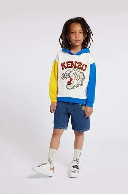 Zdjęcie produktu Kenzo Kids bluza bawełniana dziecięca kolor biały z kapturem z aplikacją
