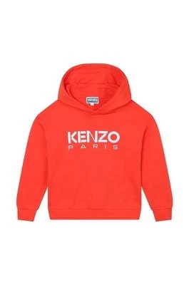 Zdjęcie produktu Kenzo Kids bluza bawełniana dziecięca kolor czerwony z kapturem z nadrukiem