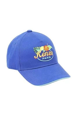 Zdjęcie produktu Kenzo Kids czapka z daszkiem bawełniana dziecięca kolor niebieski z nadrukiem