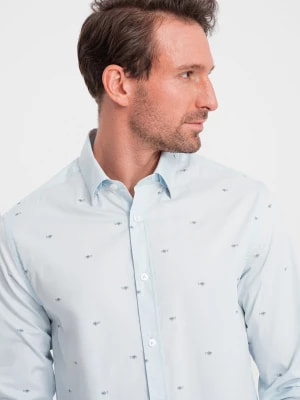 Zdjęcie produktu Klasyczna męska bawełniana koszula SLIM FIT w rybki - błękitna V4 OM-SHCS-0156
 -                                    XL