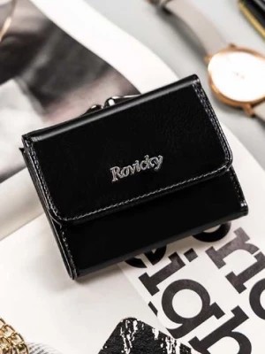 Zdjęcie produktu Klasyczny, mały portfel damski czarny na bigiel i zatrzask - Rovicky