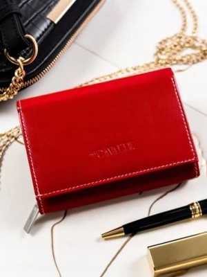 Zdjęcie produktu Klasyczny, skórzany portfel damski na zatrzask — 4U Cavaldi czerwony