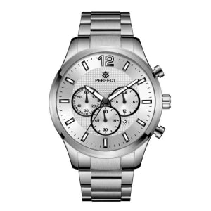 Zdjęcie produktu Klasyczny srebrny zegarek męski bransoleta duży solidny Perfect CH01M szary, srebrny Merg