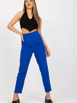 Zdjęcie produktu Kobaltowe damskie spodnie od garnituru z prostą nogawką Xsapienza
