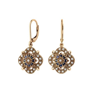 Zdjęcie produktu Kolczyki złote z szafirami i perłami - Kolekcja Wiktoriańska Wiktoriańska - Biżuteria YES
