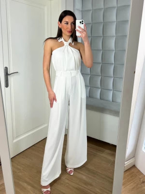 Zdjęcie produktu Kombinezon Vivien biały elegancki z szerokimi spodniami polska produkcja PERFE