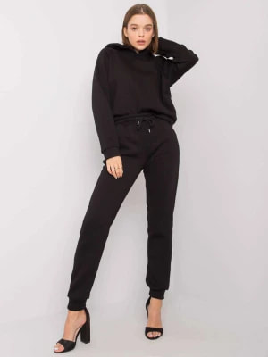 Zdjęcie produktu Komplet dresowy czarny casual bluza i spodnie kaptur rękaw długi nogawka ze ściągaczem długość długa troczki Merg