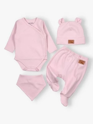 Zdjęcie produktu Wyprawka dla noworodka - body-półśpiochy-czapka-apaszka - różowe Lagarto Verde