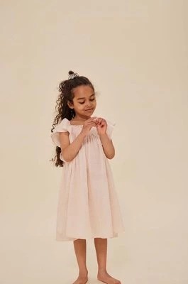 Zdjęcie produktu Konges Sløjd sukienka bawełniana dziecięca kolor różowy midi rozkloszowana