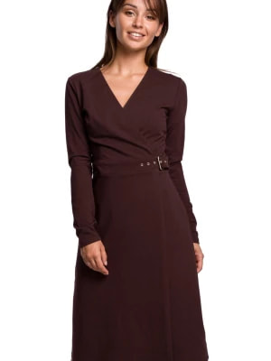 Zdjęcie produktu Kopertowa sukienka dzianinowa midi ciepła bawełniana brązowa Be Active