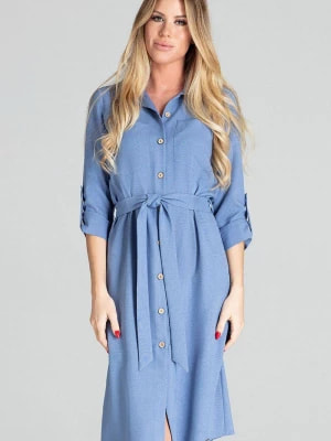 Zdjęcie produktu Koszulowa sukienka szmizjerka z podpinanym rękawem 3/4 niebieska Figl