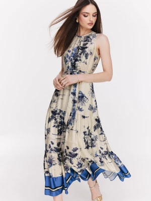Zdjęcie produktu Kremowa sukienka maxi w niebieski print TARANKO