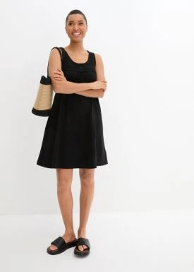 Zdjęcie produktu Krótka sukienka shirtowa z bawełny z koronką, bez rękawów bonprix