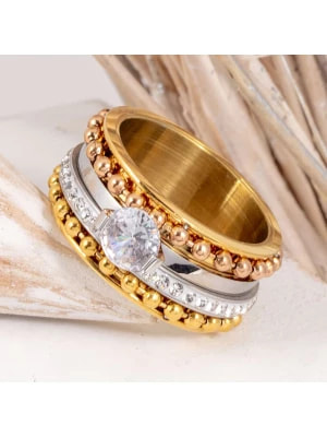 Zdjęcie produktu LA CHIQUITA Pozłacany pierścionek z kryształami rozmiar: 52