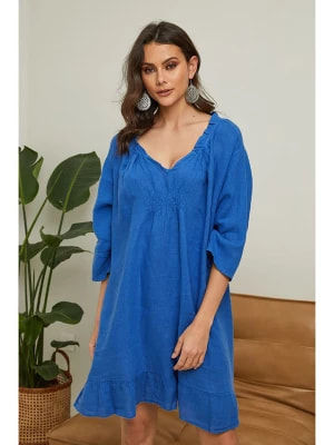 Zdjęcie produktu La Compagnie Du Lin Sukienka lniana "Fleur" w kolorze niebieskim rozmiar: XL