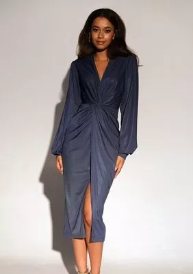 Zdjęcie produktu Labelle - Błyszcząca sukienka midi Granatowa MOSQUITO