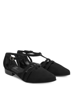 Zdjęcie produktu LaShoe Skórzane baleriny w kolorze czarnym z paskiem rozmiar: 37