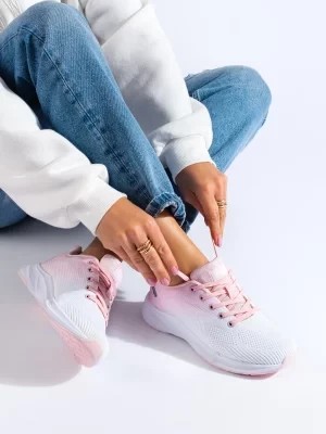 Zdjęcie produktu Lekkie buty sportowe damskie DK biało różowe