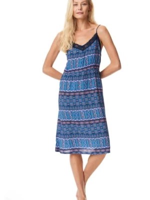 Zdjęcie produktu Letnia sukienka wiskozowa z podhalańskimi motywami niebiesko różowa key
