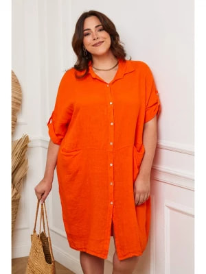 Zdjęcie produktu Plus Size Company Lniana sukienka "Claudine" w kolorze pomarańczowym rozmiar: 52