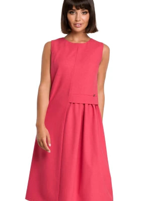 Zdjęcie produktu Lniana sukienka trapezowa na lato bez rękawów z marszczeniem różowa Be Active