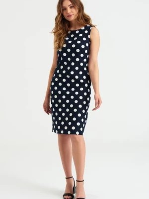 Zdjęcie produktu Lniana Sukienka z odkrytymi ramionami w białe kropki czarna Greenpoint