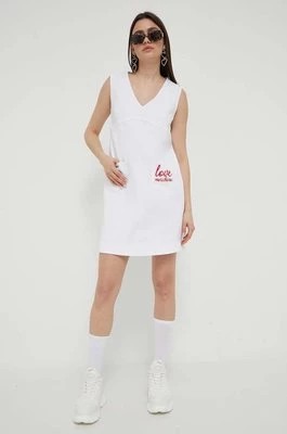 Zdjęcie produktu Love Moschino sukienka jeansowa kolor biały mini prosta