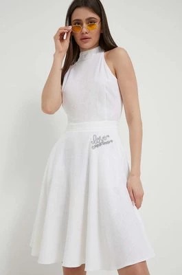 Zdjęcie produktu Love Moschino sukienka z domieszką lnu kolor biały mini rozkloszowana