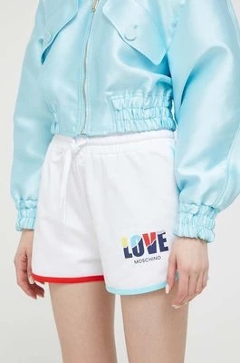 Zdjęcie produktu Love Moschino szorty damskie kolor biały z nadrukiem high waist