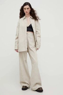 Zdjęcie produktu Lovechild spodnie damskie kolor beżowy proste high waist