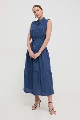 Zdjęcie produktu Luisa Spagnoli sukienka lniana kolor niebieski maxi rozkloszowana
