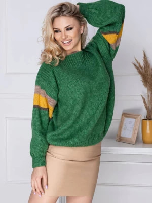 Zdjęcie produktu Luźny sweter damski z kolorowymi wstawkami na rękawach zielony PeeKaBoo