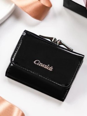 Zdjęcie produktu Mały lakierowany portfel damski czarny z ochroną RFID Protect - Cavaldi 4U Cavaldi