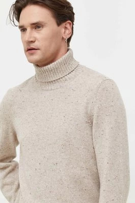 Zdjęcie produktu Marc O'Polo sweter wełniany męski kolor beżowy z golferm
