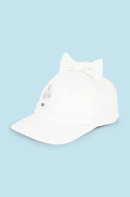 Zdjęcie produktu Mayoral czapka z daszkiem bawełniana dziecięca kolor biały z aplikacją